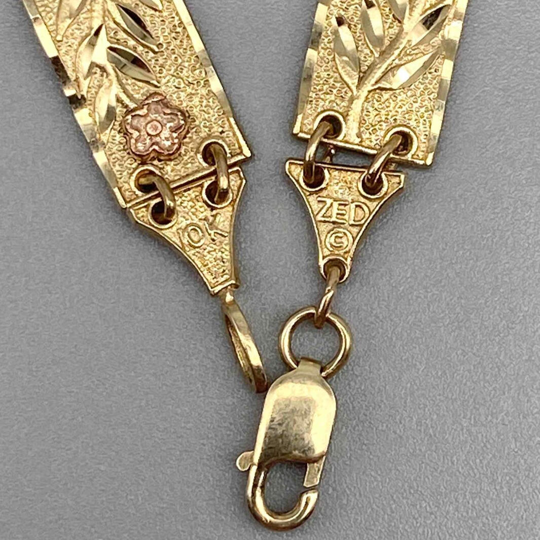 10K Yellow Gold Zed Diamond Cut Flower Panel Bracelet