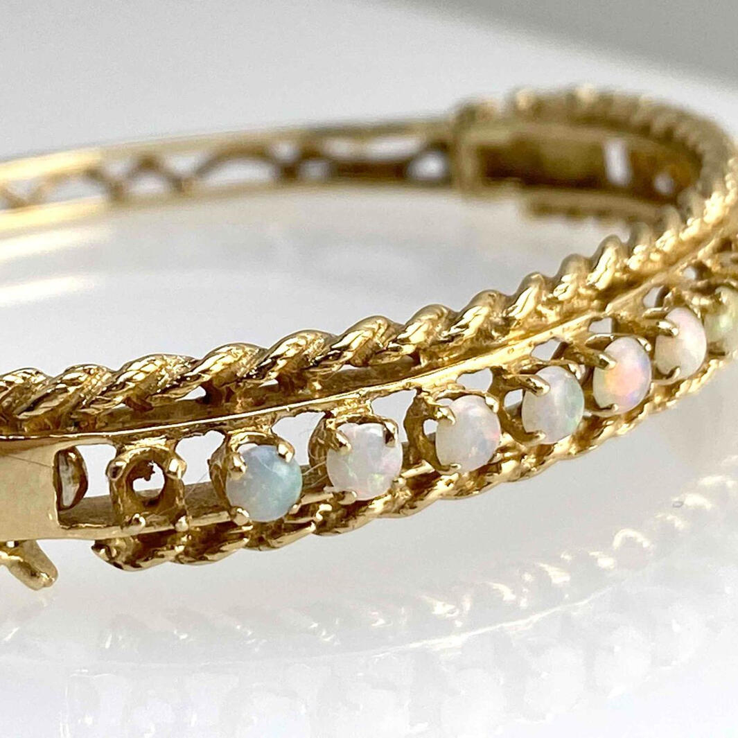 Gold Opal Hinged Bracelet