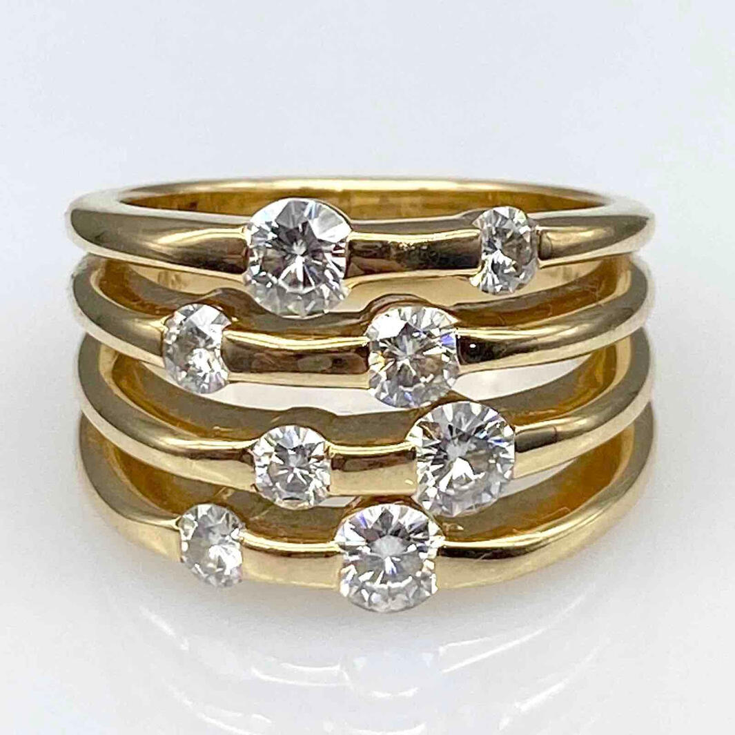 14K Yellow Gold Scattered Moissanite Multi-row Ring