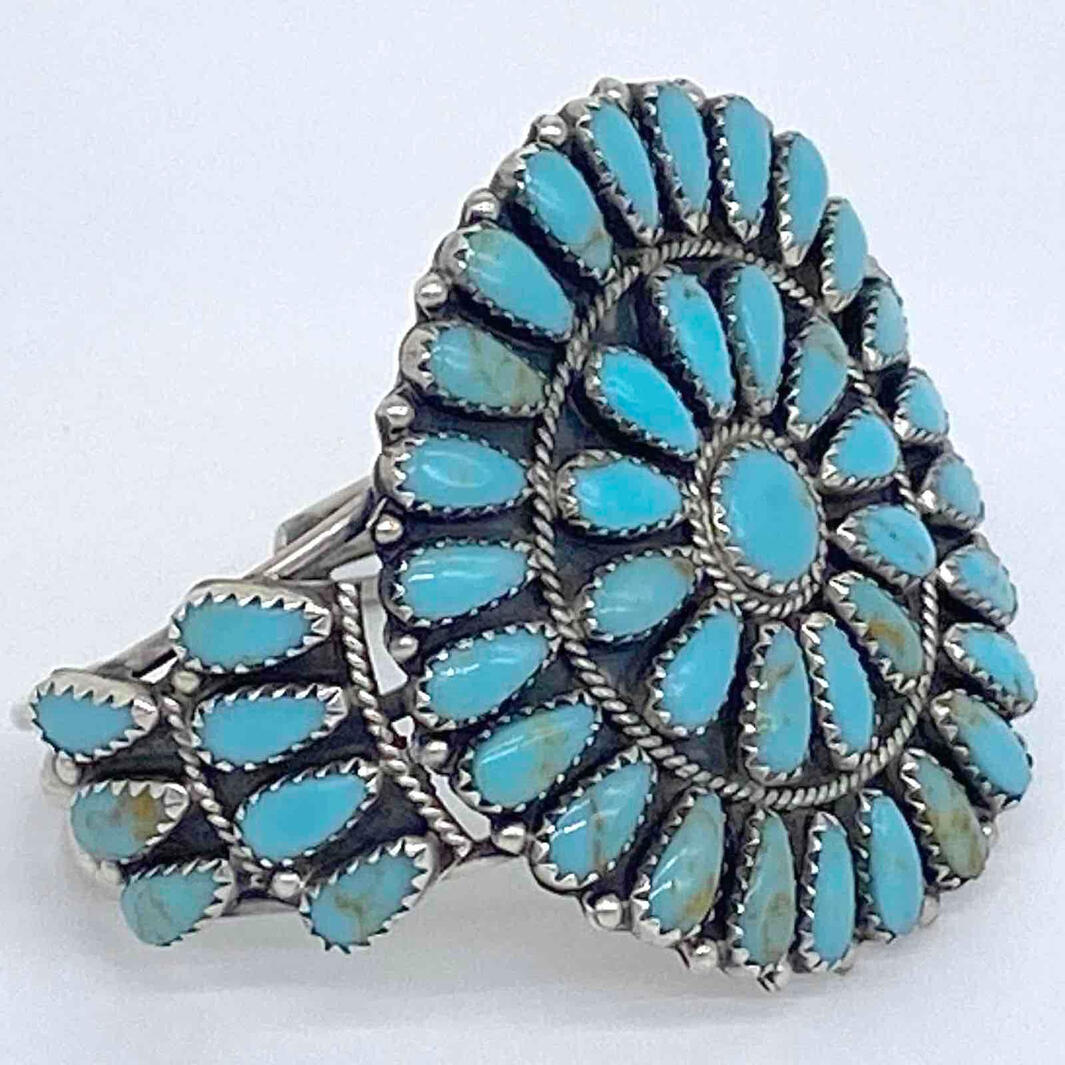 925 Sterling Silver Turquoise Cluster Cuff Bracelet